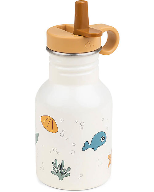 Borraccia in Metallo 350 ml - Sea Friend - Beige - con Cannuccia a Sco Done By Deer