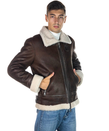 Franco - Giacca Uomo Testa di Moro effetto Liscio in vero montone Shearling