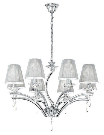 Lampadario Classico paralumi Tessuto Metallo Cristalli K9 E14