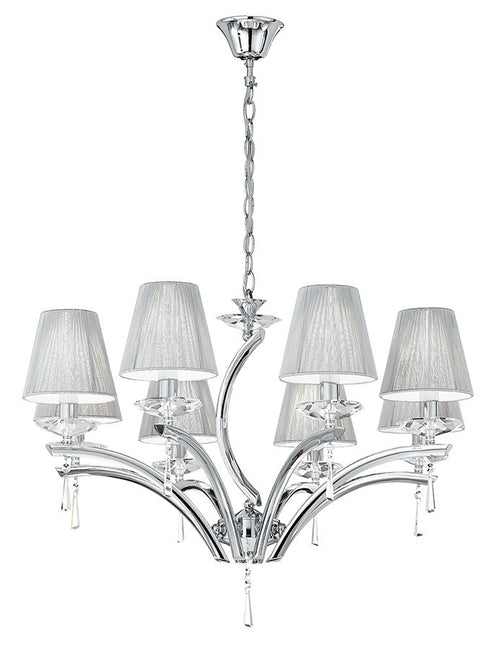 Lampadario Classico paralumi Tessuto Metallo Cristalli K9 E14