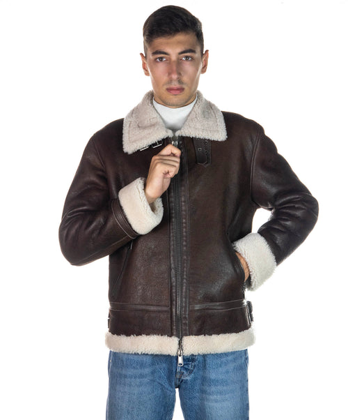 Franco - Giacca Uomo Testa di Moro effetto Liscio in vero montone Shearling