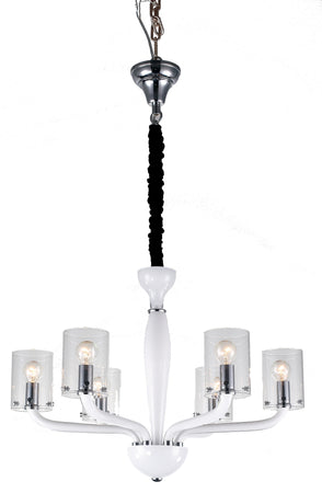 Lampadario Vetro Bianco Finiture Cromate Interno Moderno E14