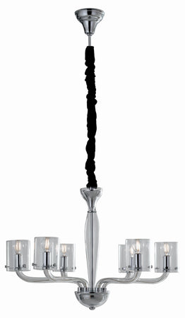 Lampadario Sospeso Vetro Trasparente Finiture Cromo Moderno E14