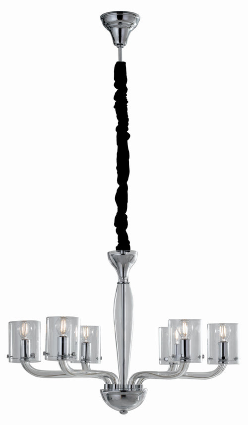 Lampadario Sospeso Vetro Trasparente Finiture Cromo Moderno E14