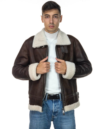 Franco - Giacca Uomo Testa di Moro effetto Liscio in vero montone Shearling