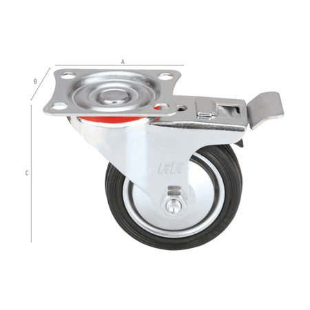 FF Group 85mm ruota in gomma standard con piastra girevole e freno