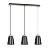 Lampadario 3 Luci Bolero Con Paralumi A Cono In Acciaio Nero E Legno Naturale