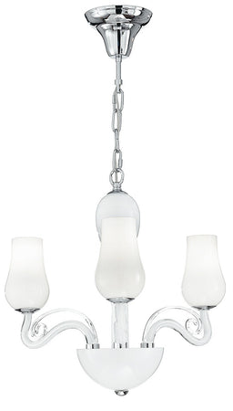 Lampadario Sospeso Decoro Cromato Vetro Soffiato Bianco Trasparente Classico E14