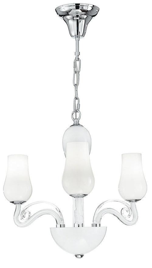 Lampadario Sospeso Decoro Cromato Vetro Soffiato Bianco Trasparente Classico E14