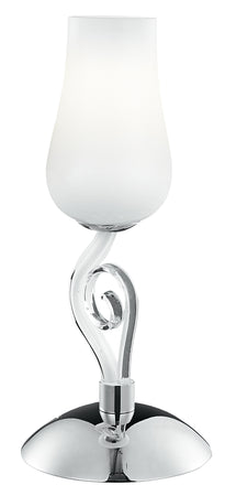 Lampada da Tavolo Classica Vetro Soffiato Bianco Trasparente Decoro Cromo E14