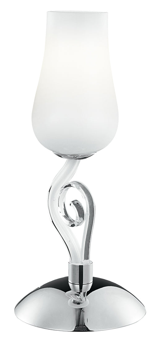 Lampada da Tavolo Classica Vetro Soffiato Bianco Trasparente Decoro Cromo E14