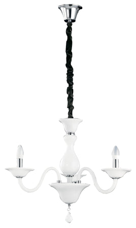 Lampadario Pasta di Vetro Bianco Finiture Cromo Interno Classico E14