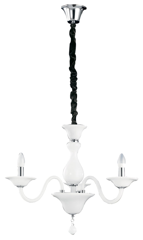 Lampadario Pasta di Vetro Bianco Finiture Cromo Interno Classico E14