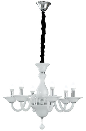 Lampadario a Sospensione Classico Pasta di Vetro Bianco Finiture Cromate E14