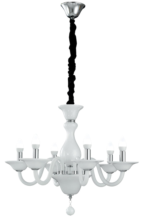 Lampadario a Sospensione Classico Pasta di Vetro Bianco Finiture Cromate E14