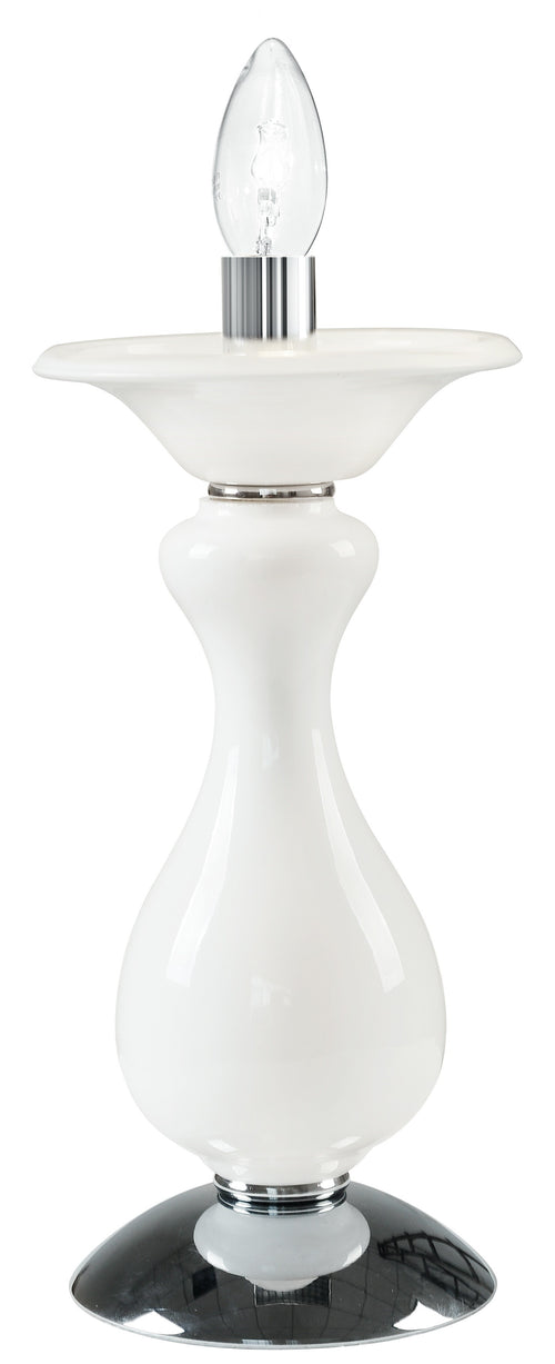 Lume Bianco Pasta di Vetro Finiture Cromate Lampada da Tavolo Classica E14