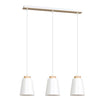 Lampadario 3 Luci Bolero Con Paralumi A Cono In Acciaio Bianco E Legno Naturale