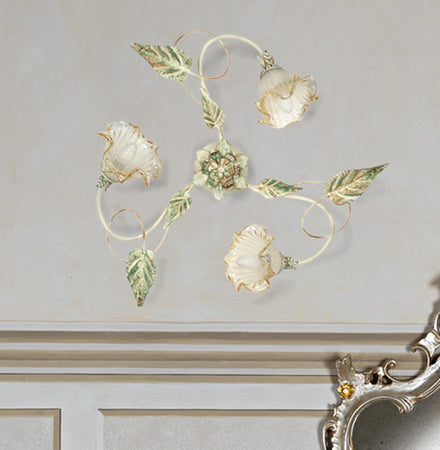 Plafoniera Classica Metallo Diffusori Vetro Decoro a Mano Floreale E14