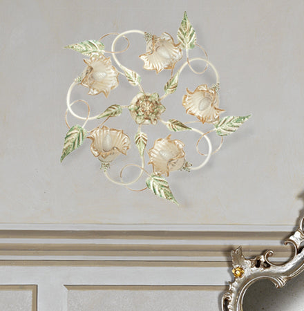 Plafoniera Metallo diffusori Vetro Decoro a Mano Floreale Lampada Classica E14