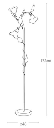 Piantana Metallo Ramato Decoro a Mano Floreale diffusori Vetro Lampada da Terra E14