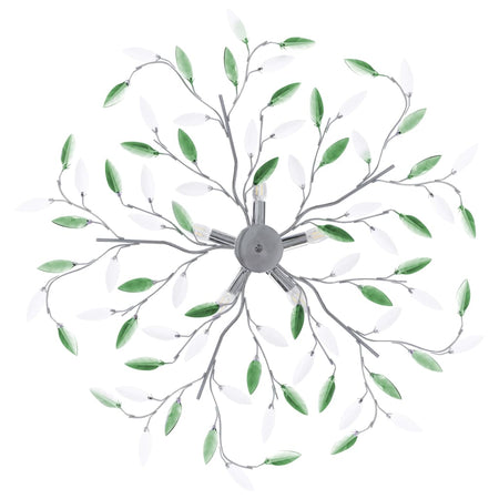 Lampadario da Soffitto con Foglie e Bracci in Cristallo Acrilico 5 E14 Verde