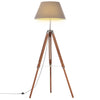 Lampada a Piantana Treppiede Marrone e Grigio in Legno di Teak Altezza 141 cm