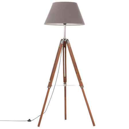 Lampada a Piantana Treppiede Marrone e Grigio in Legno di Teak Altezza 141 cm