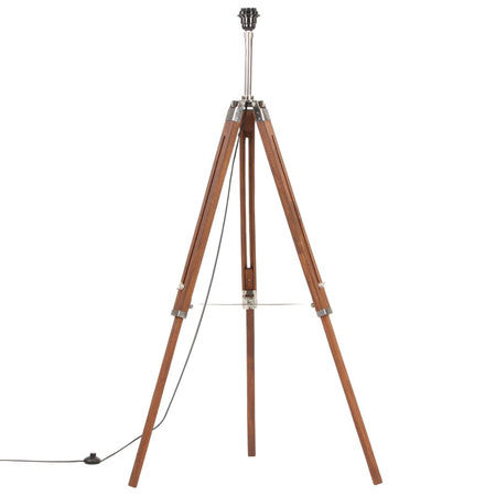 Lampada a Piantana Treppiede Marrone e Grigio in Legno di Teak Altezza 141 cm