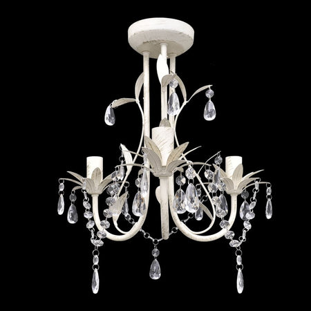 4 Pezzi Lampadario  con Pendenti in Cristallo Bianco Anticato Elegante