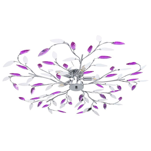 Lampadario a Soffitto Foglie e Bracci in Cristallo Acrilico 5 E14 Colore Viola