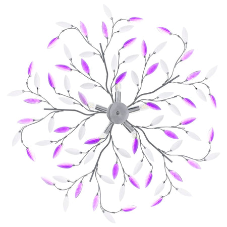 Lampadario a Soffitto Foglie e Bracci in Cristallo Acrilico 5 E14 Colore Viola