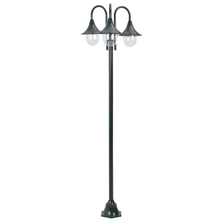 Lampione Luce da Giardino E27 220 cm Alluminio 3 Lampade Verde Scuro