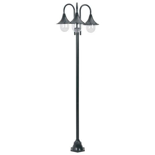 Lampione Luce da Giardino E27 220 cm Alluminio 3 Lampade Verde Scuro
