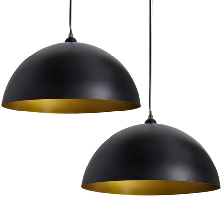 2x Lampadario Lampada a Sospensione 2 pz Altezza Regolabile Semisferica Nera