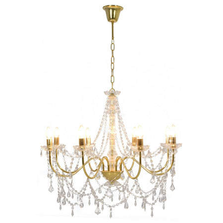 Lampadario a Sospensione con Perline Dorato 8 Lampadine E14