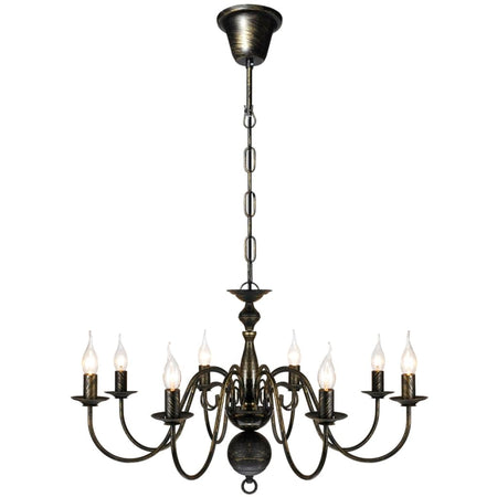 Lampadario a Soffitto Stile Antico Metallo Nero Lampadine 8 x E14