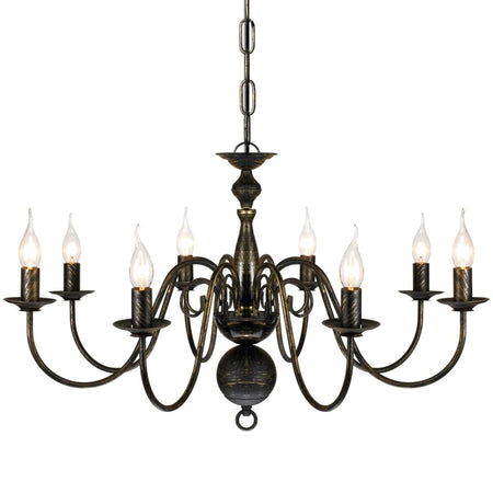 Lampadario a Soffitto Stile Antico Metallo Nero Lampadine 8 x E14