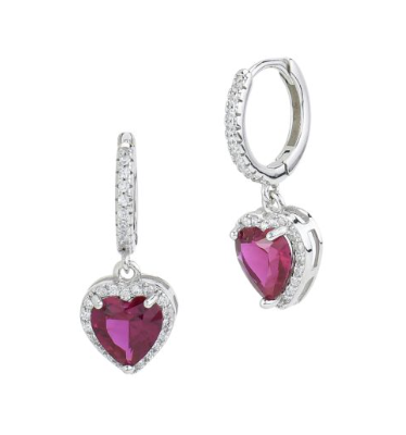 Boccadamo - Orecchini a cerchio con cuore pendente di cristallo rubino e zirconi