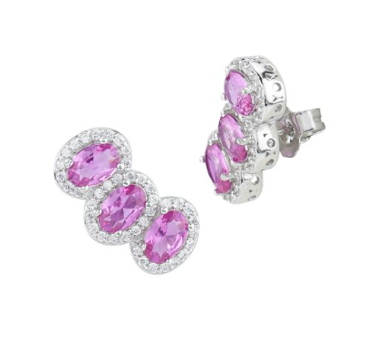 Boccadamo  -  Orecchini a lobo con fila di cristalli ovali rubino e zirconi