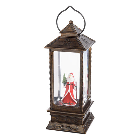 Palla di vetro con neve a forma di Lanterna natalizia con babbo natale a led h 27 cm