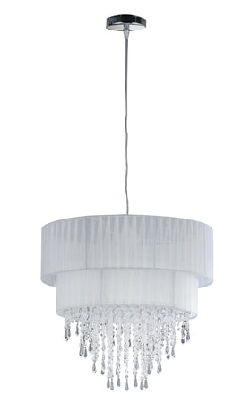 Lampadario Sospensione Classico Tessuto Bianco Pendenti Acrilico E27