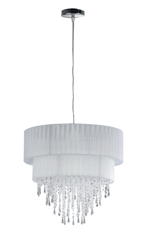 Lampadario Sospensione Classico Tessuto Bianco Pendenti Acrilico E27