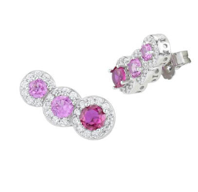 Boccadamo  -  Orecchini a lobo con fila di cristalli circolari rosa antico, rosa tanzanite, rubino e zirconi