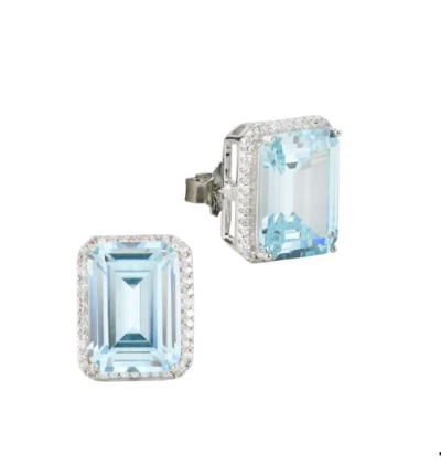 Boccadamo  -   Orecchini a lobo con cristallo acquamarina circondato da zirconi