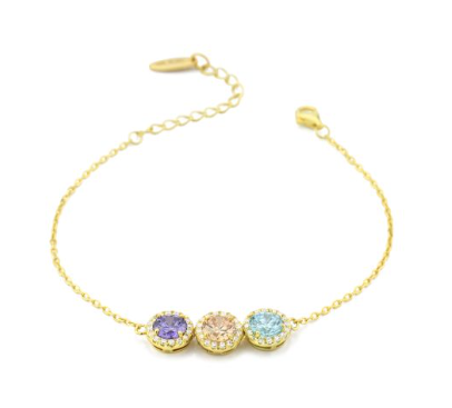 Boccadamo - Bracciale oro giallo con centrale a tre cristalli tanzanite, pesca, acquamarina e zirconi