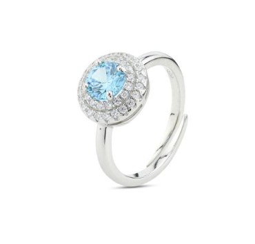 Boccadamo  -  Anello con centrale bianco e doppia fila di zirconi bianchi