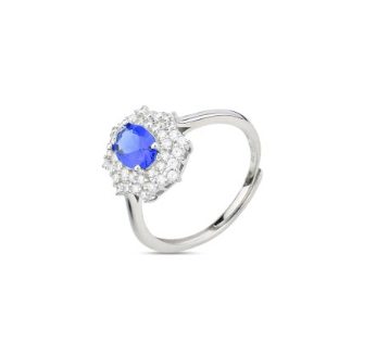 Boccadamo  -  Anello con cristallo ovale tanzanite circondato da zirconi