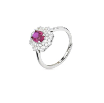 Boccadamo  -  Anello con cristallo ovale rubino circondato da zirconi