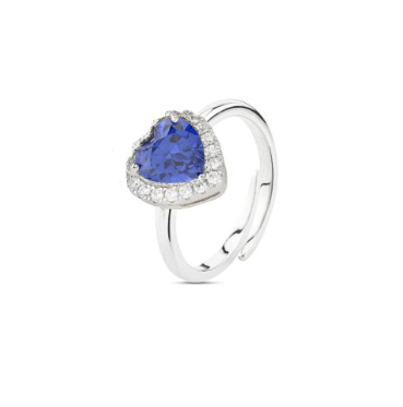 Boccadamo  -  Anello con cristallo a cuore tanzanite circondato da zirconi