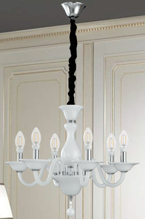 Lampadario a Sospensione Classico Pasta di Vetro Bianco Finiture Cromate E14